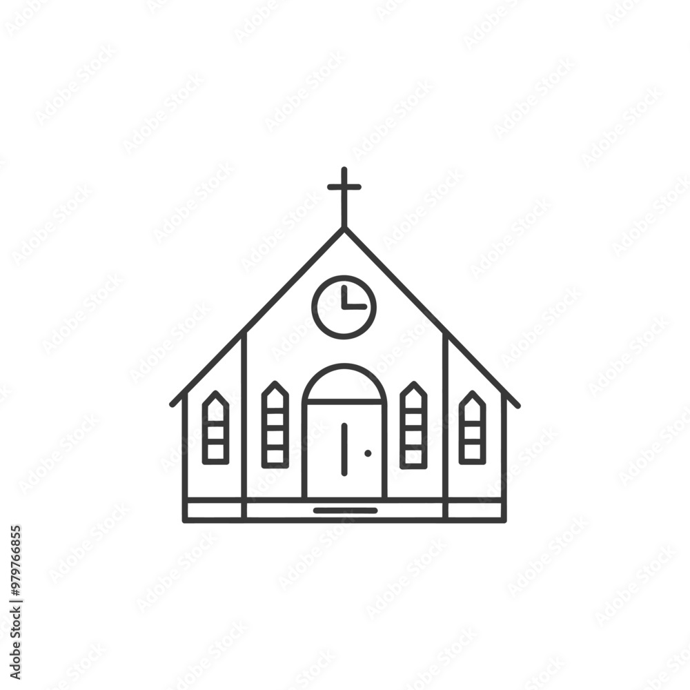 Line Drawing Illustration of a Church Building Line Drawing Illustration of a Church Building