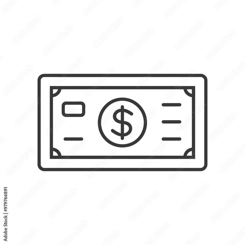 Line drawing illustration of a dollar bill Line drawing illustration of a dollar bill