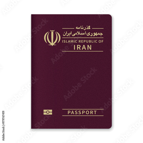 Iran Passport Cover with Gold Emblem and Text