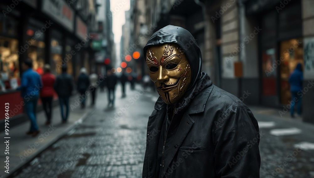 Mask of solitude amidst urban chaos Mask of solitude amidst urban chaos