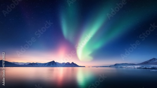 Aurora Australis, Antarctic night sky, vibrant polar atmosphere.