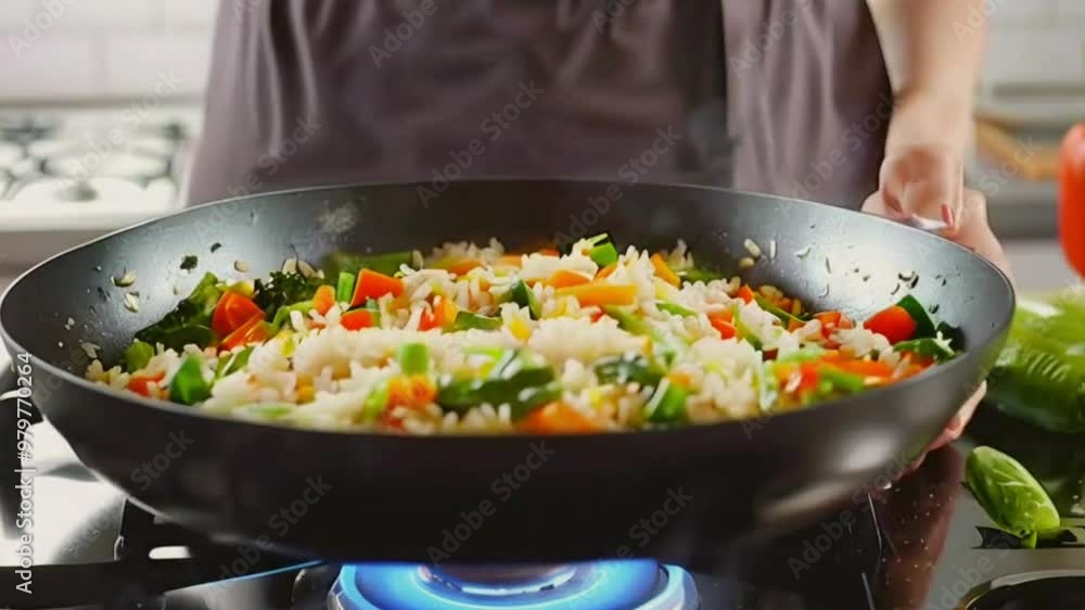 Woman cooking tasty rice with vegetables on stove in kitchen, closeup High quality HD 4K video clips Woman cooking tasty rice with vegetables on stove in kitchen, closeup High quality HD 4K video clip Woman cooking tasty rice with vegetables on stove in kitchen, closeup High quality HD 4K video clips Woman cooking tasty rice with vegetables on stove in kitchen, closeup High quality HD 4K video clip
