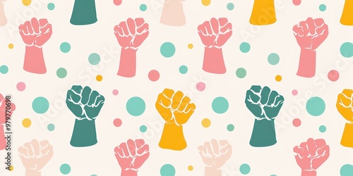 Colorful minimalist illustration of raised fists representing empowerment and unity