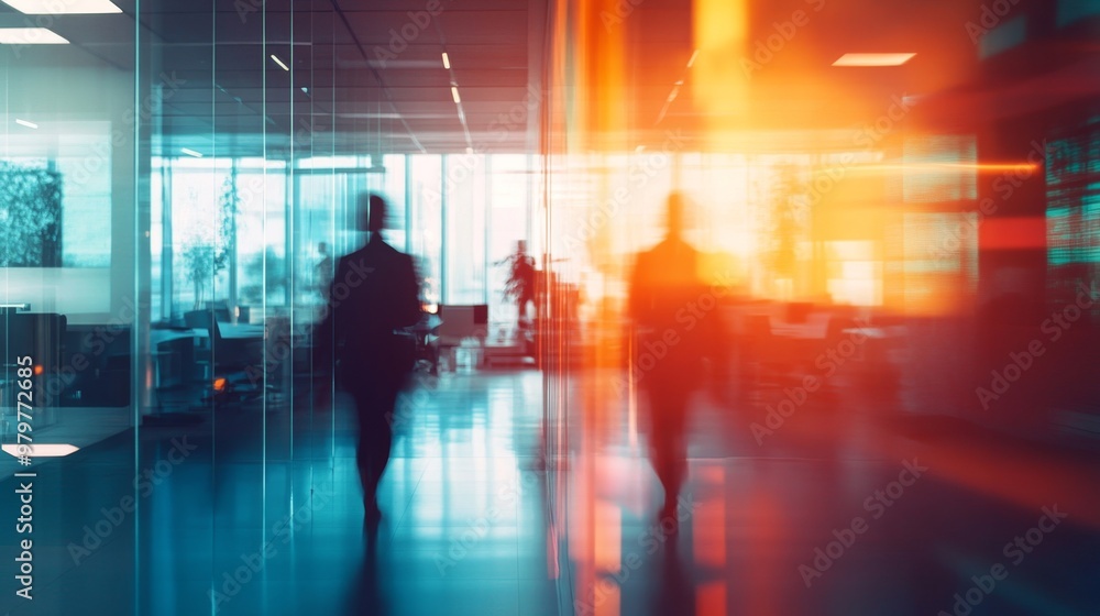 A vibrant office setting features individuals in motion, illuminated by natural light A vibrant office setting features individuals in motion, illuminated by natural light