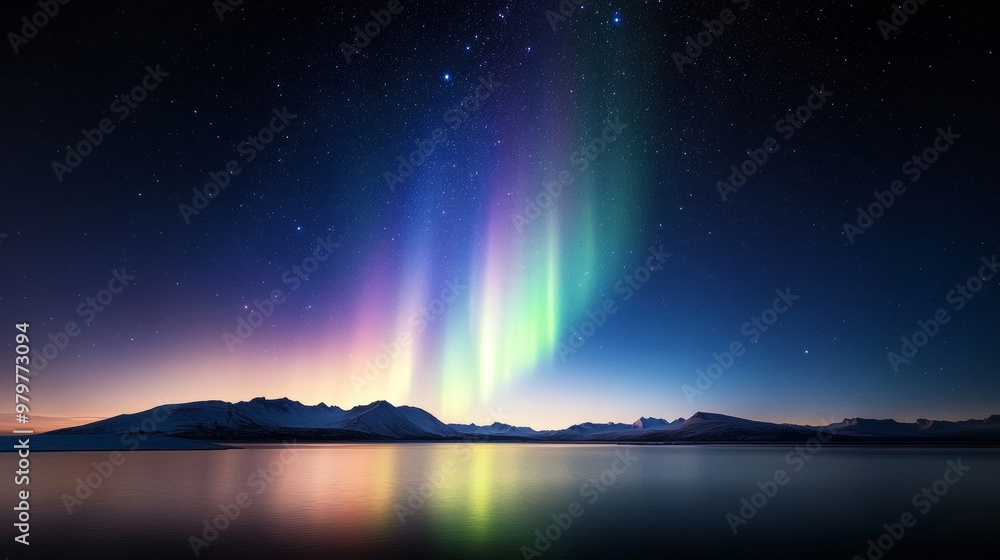 Aurora Australis, vibrant southern lights, polar night sky, Antarctica. Aurora Australis, vibrant southern lights, polar night sky, Antarctica.