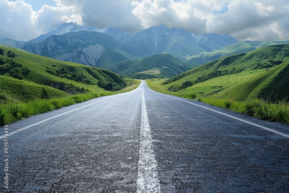 Obraz premium Empty asphalt road leading to the mountains in summer