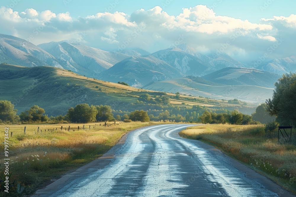 Empty asphalt road leading to the mountains in summer Empty asphalt road leading to the mountains in summer