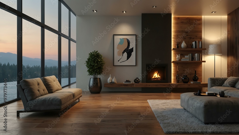 Modern interior design room 3D illustration. Modern interior design room 3D illustration.