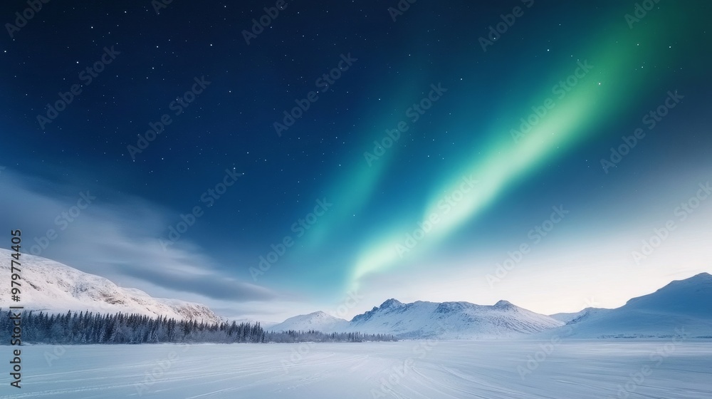 Aurora Borealis, vibrant sky over frozen forest, winter wonderland. Aurora Borealis, vibrant sky over frozen forest, winter wonderland.