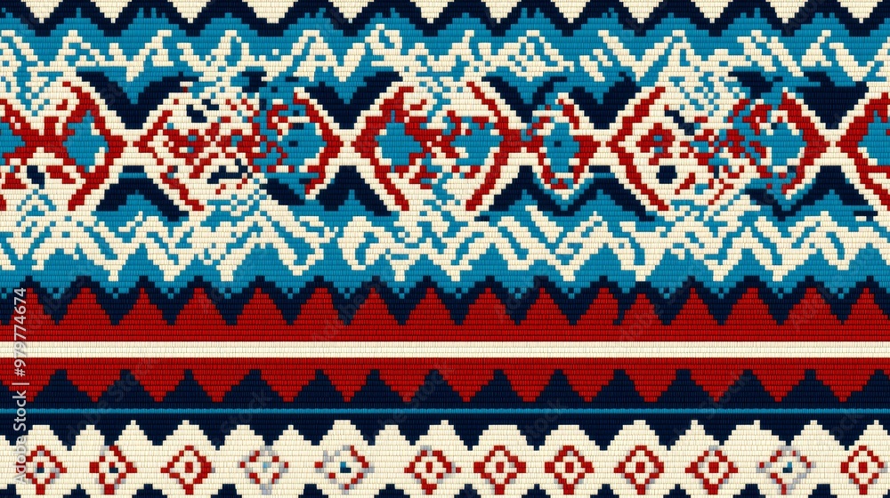 Bold Navajo inspired Zigzag Pattern with Vibrant Gradient Coloring
