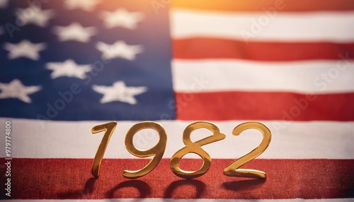 Obraz na płótnie 1982 Commemorative Year Against American Flag