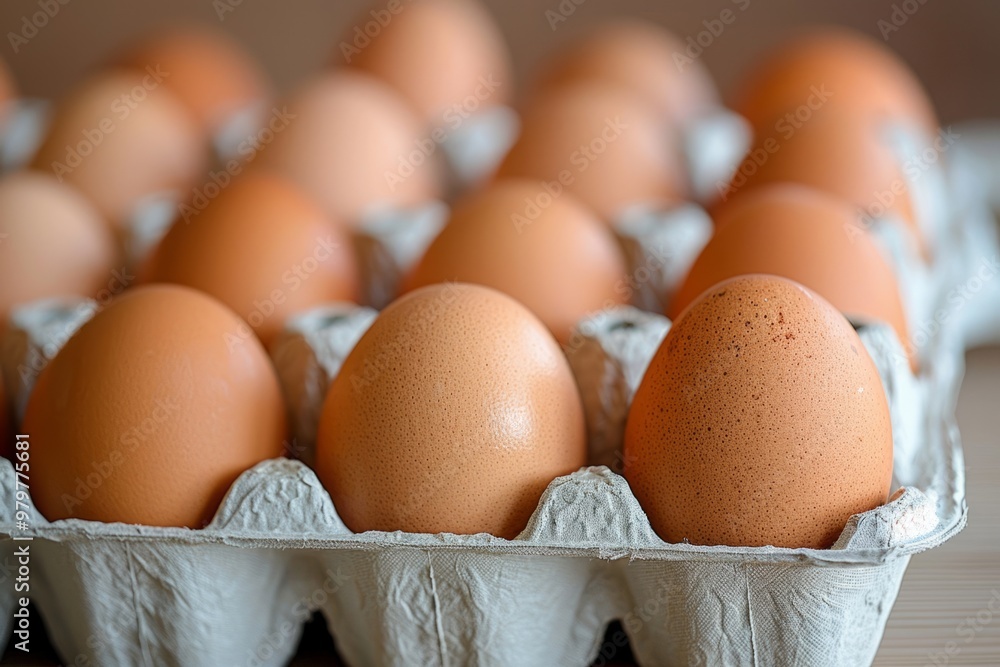 Brown chicken eggs are sitting in cardboard egg carton Brown chicken eggs are sitting in cardboard egg carton