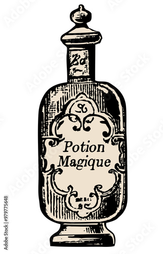 magic potion bottle vintage illustration isolated on transparent background