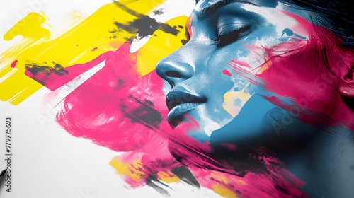 creative poster design in progress, with CMYK ink being layered to achieve a dynamic