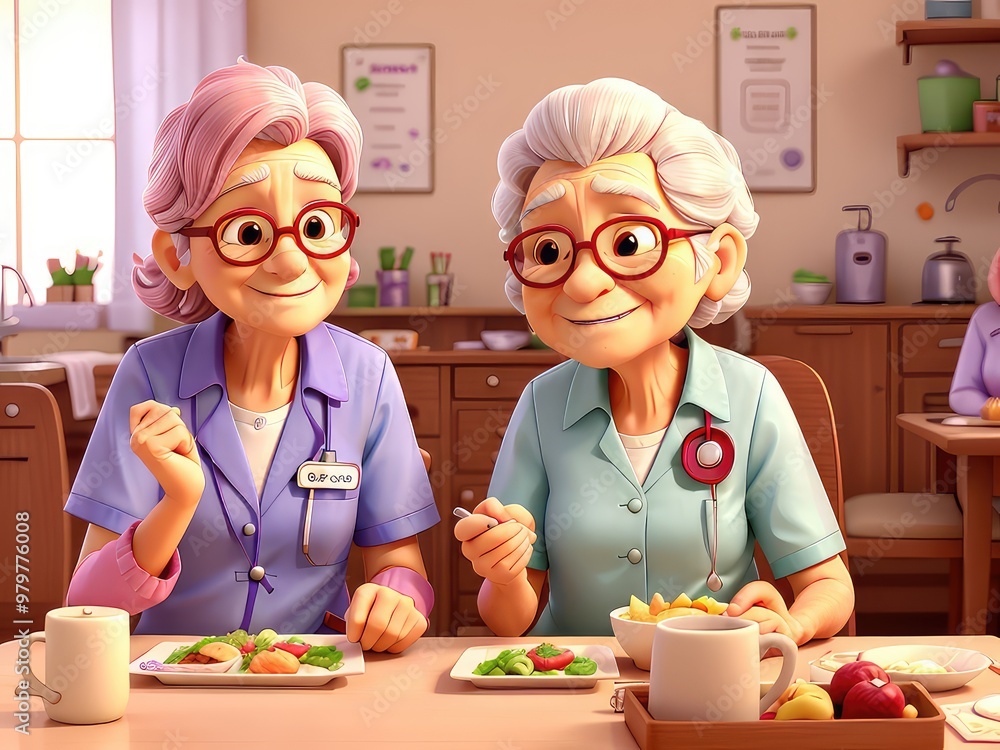 grandmother and granddaughter having breakfast grandmother and granddaughter having breakfast