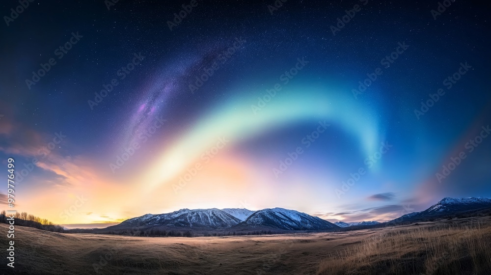 Celestial event, aurora over mountain peaks, cosmic beauty. Celestial event, aurora over mountain peaks, cosmic beauty.