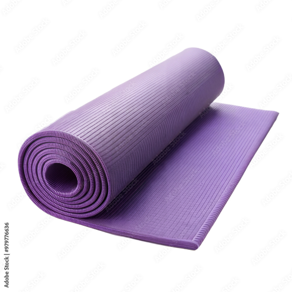 Rolled purple yoga mat, representing fitness and wellness activities. Rolled purple yoga mat, representing fitness and wellness activities.