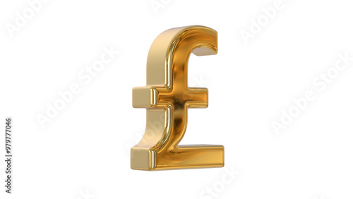 Pound or Pound sterling currency symbol of the United Kingdom in shiny gold - 3d Illustration, 3d rendering	