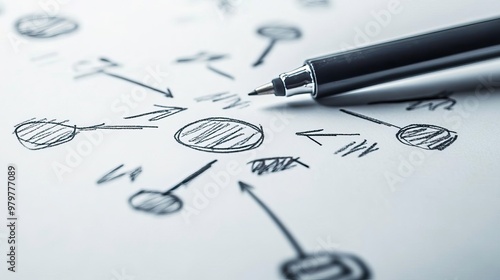 Wallpaper Mural A close-up of a black pen on a paper sketch, illustrating a network, connections, and ideas in creative brainstorming. Torontodigital.ca