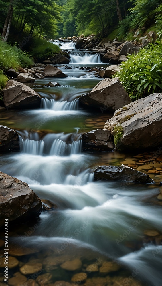 Mountain stream with cascades. Mountain stream with cascades.