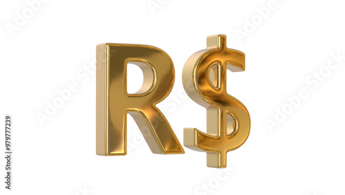 Brazilian real (BRL) is the official currency of Brazil made of shiny gold material - 3d rendering, 3d Illustration 