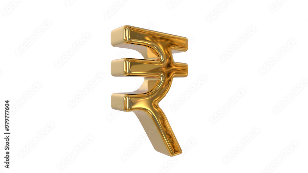 Obraz premium Indian Currency Rupee symbol made of shiny gold material - 3d rendering, 3d Illustration 