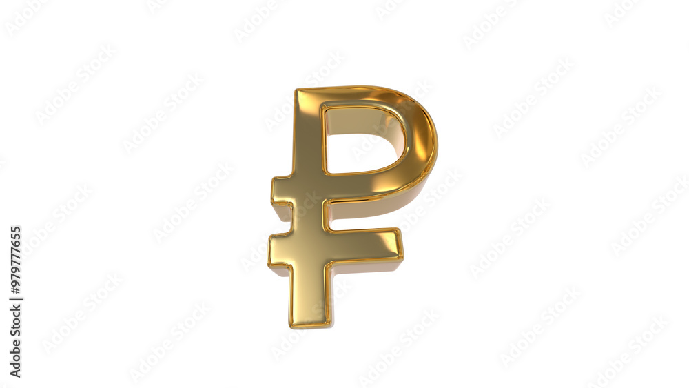 Fototapeta premium Russian Ruble currency symbol made of shiny gold material - 3d rendering, 3d Illustration 