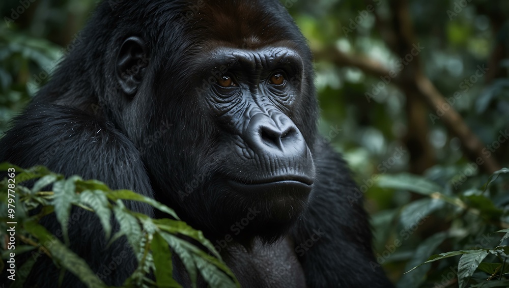 Mystic portrait of a gorilla in the jungle. Mystic portrait of a gorilla in the jungle.