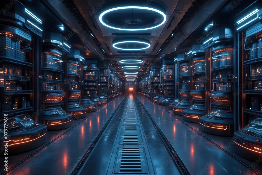 automated warehouse with robotic arms and drones glowing ar displays conveyor belts hightech inventory management cool blue and white color scheme automated warehouse with robotic arms and drones glowing ar displays conveyor belts hightech inventory management cool blue and white color scheme