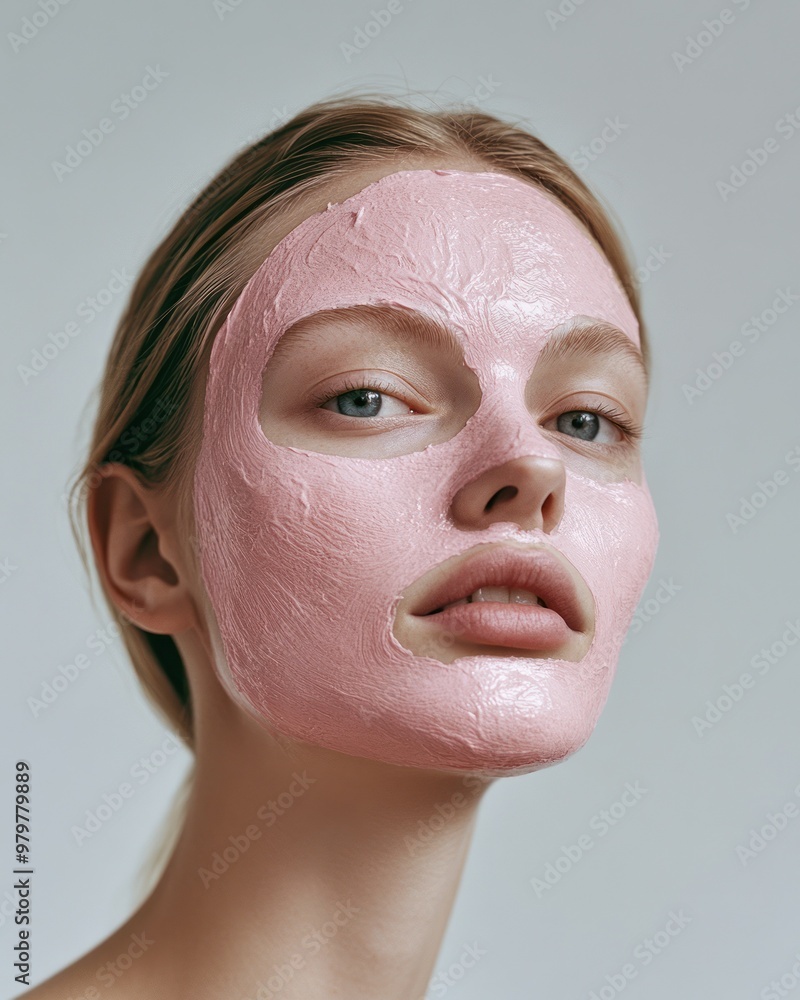 Young woman with pink mask in artistic light Young woman with pink mask in artistic light