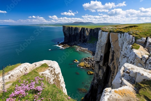 British Isles coastline at Achill Island, where rugged cliffs rise from the Atlantic on Irelandâ€™s Wild Atlantic Way photo