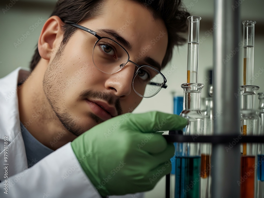 Observant scientist with test tubes Observant scientist with test tubes