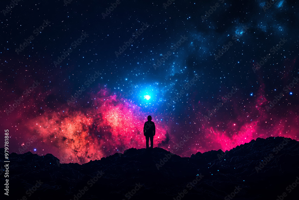 Fototapeta premium Silhouette of a Person Against a Starry Night Sky