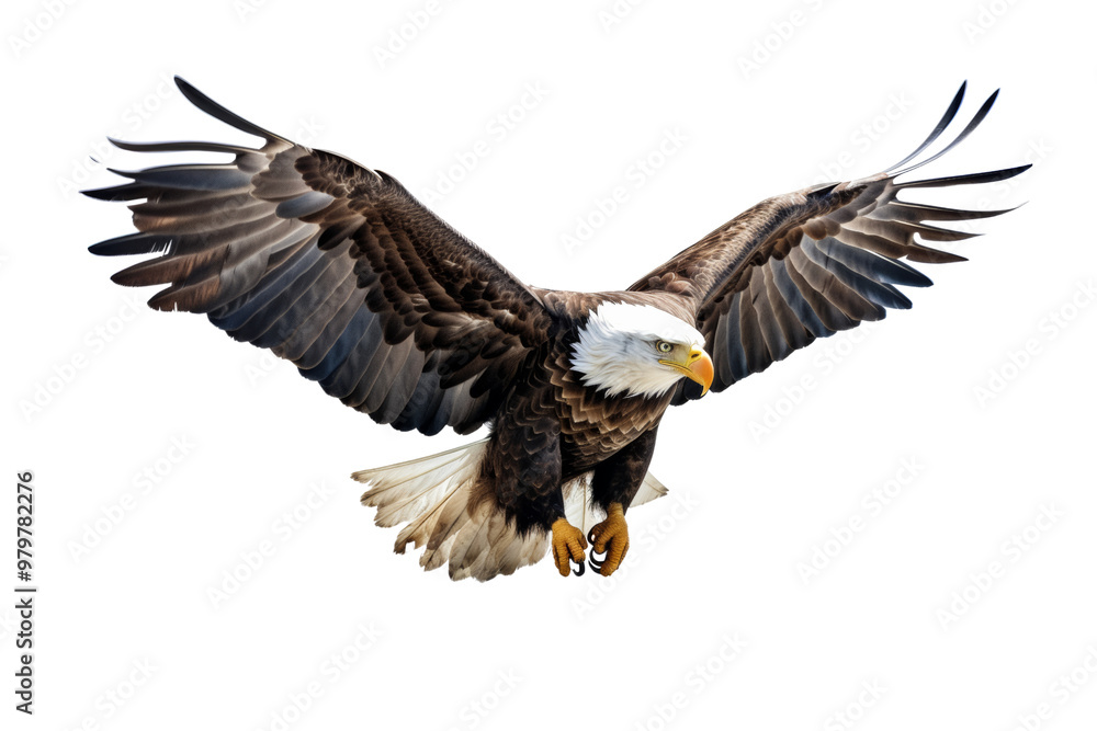 Bald eagle soaring high above mountains, embodying freedom and wild nature ,Isolated on transparent background,Isolated on transparent background