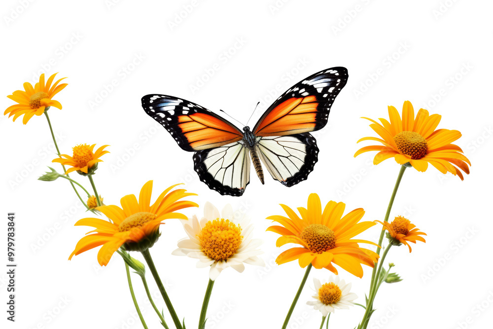 Butterfly landing on a flower, representing the delicate balance of nature ,Isolated on transparent background,Isolated on transparent background Butterfly landing on a flower, representing the delicate balance of nature ,Isolated on transparent background,Isolated on transparent background