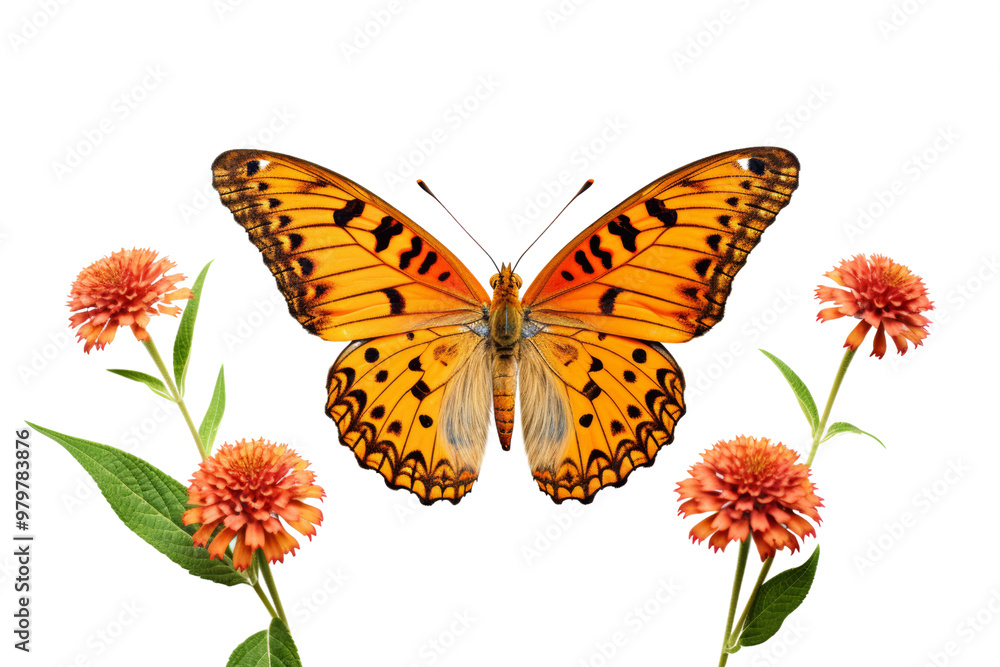 Obraz premium Butterfly landing on a flower, representing the delicate balance of nature ,Isolated on transparent background,Isolated on transparent background