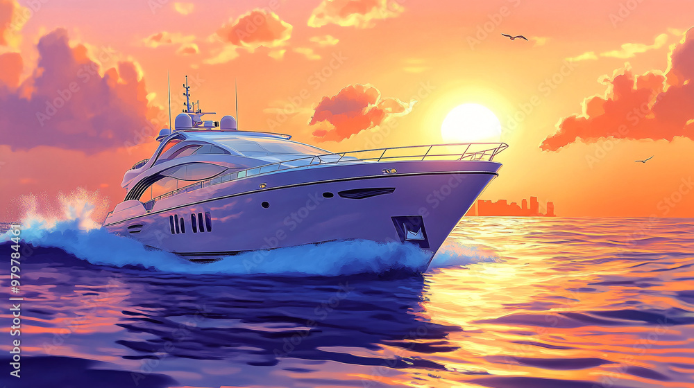 Luxury Yacht Sailing at Sunset Luxury Yacht Sailing at Sunset