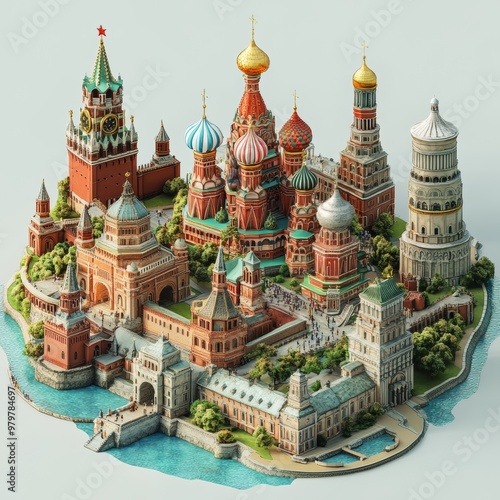 Moscow Red Square Model with St  Basil s Cathedral  Kremlin  and Iconic Towers photo