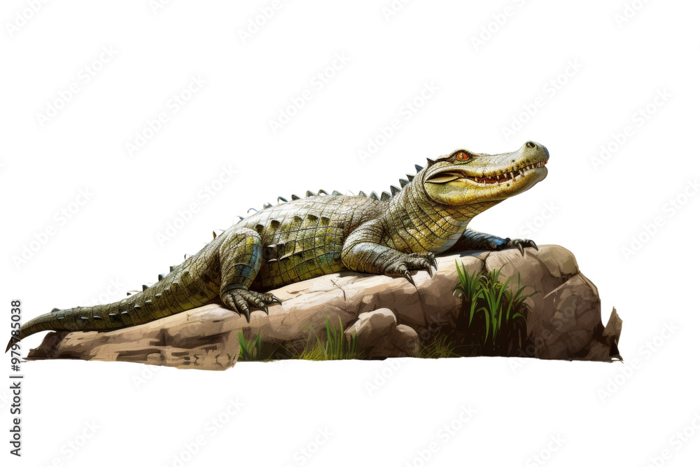 Crocodile sunbathing on a riverbank, displaying reptiles in their natural habitat ,Isolated on transparent background,Isolated on transparent background Crocodile sunbathing on a riverbank, displaying reptiles in their natural habitat ,Isolated on transparent background,Isolated on transparent background