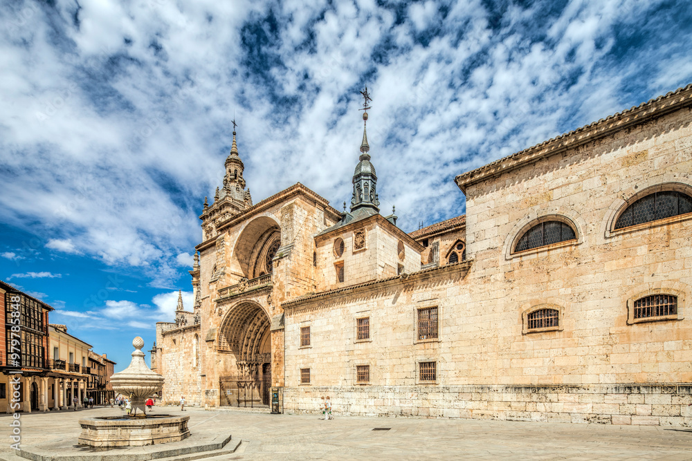 Cathedral Facade in El Burgo De Osma Under a Vibrant Sky in Soria, Spain Cathedral Facade in El Burgo De Osma Under a Vibrant Sky in Soria, Spain