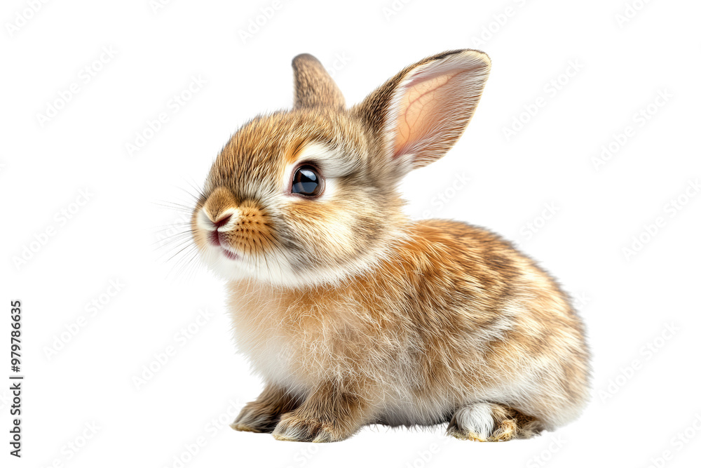 Fluffy baby rabbit sitting in a field of clover, with its ears perked up and eyes wide open,Isolated on transparent background.,Isolated on transparent background Fluffy baby rabbit sitting in a field of clover, with its ears perked up and eyes wide open,Isolated on transparent background.,Isolated on transparent background