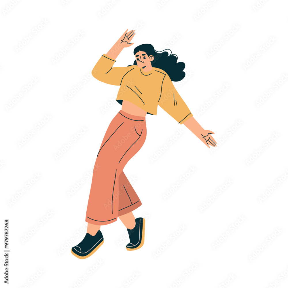 Woman at Musical Festival Dancing Have Rest Vector Illustration Woman at Musical Festival Dancing Have Rest Vector Illustration