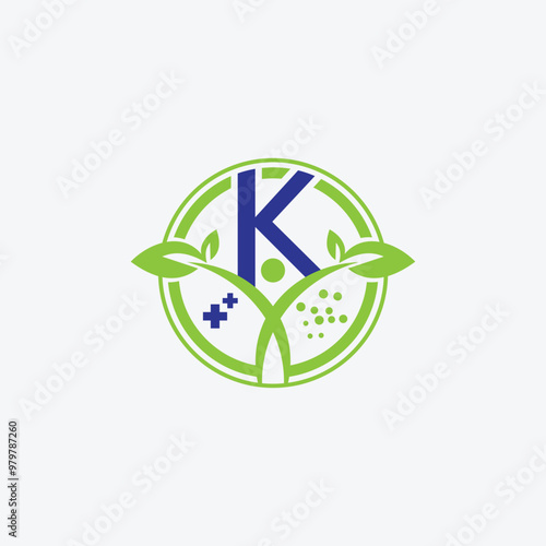 Natural Health Care Leaf Circle With Letter K