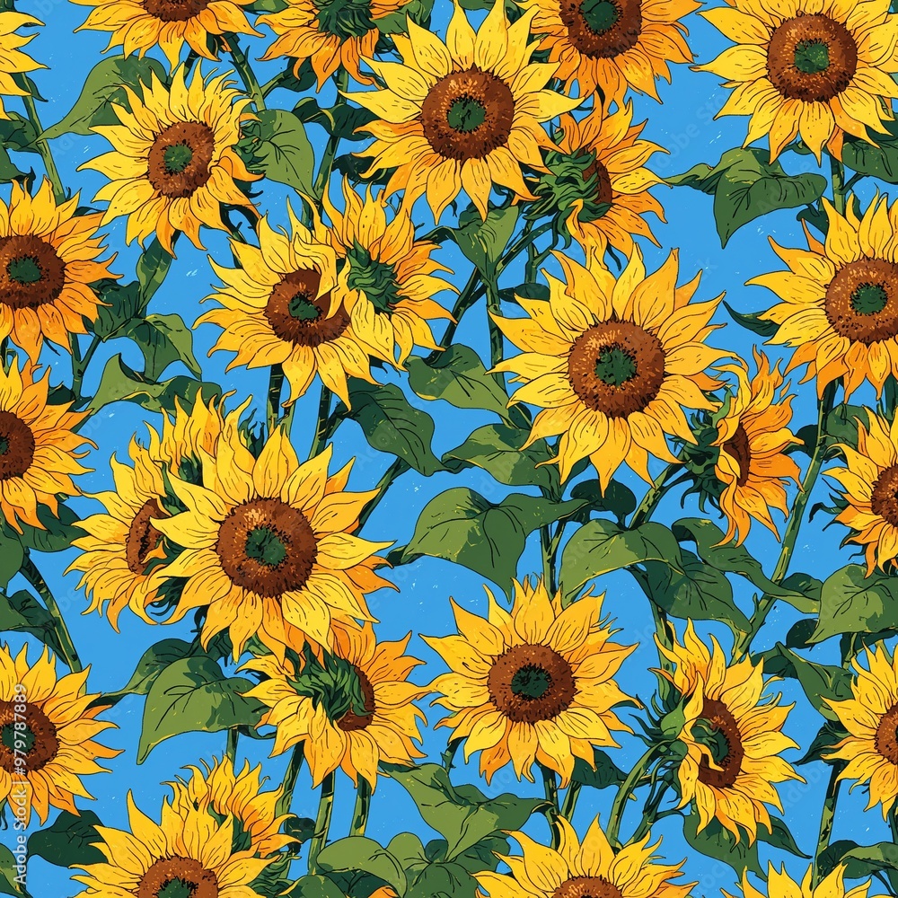 seamless pattern with sunflowers