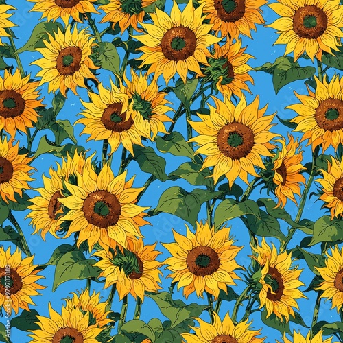 Obraz na płótnie seamless pattern with sunflowers w salonie
