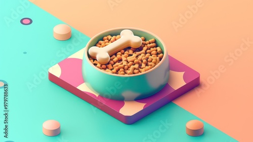 Dog Food Bowl with Bone photo