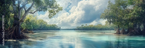 Mangroves: Equatorial Forest Landscape with Water and Clouds