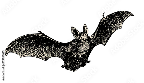 Fototapeta Naklejka Na Ścianę i Meble -  flying bat vintage illustration isolated on transparent background