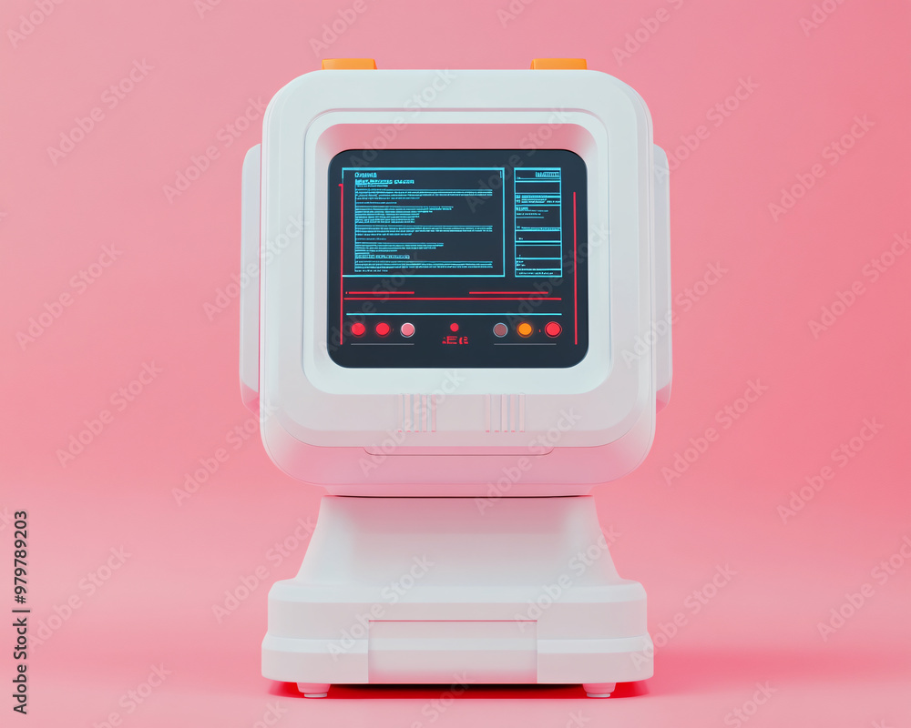Futuristic white device with a vibrant screen, set against a soft pink background, ideal for technology and innovation themes. Futuristic white device with a vibrant screen, set against a soft pink background, ideal for technology and innovation themes.