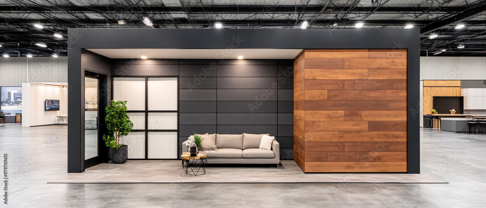 custom made wallpaper toronto digitalModern indoor living space featuring a stylish sofa, wooden accents, and contemporary design, perfect for interior inspiration.